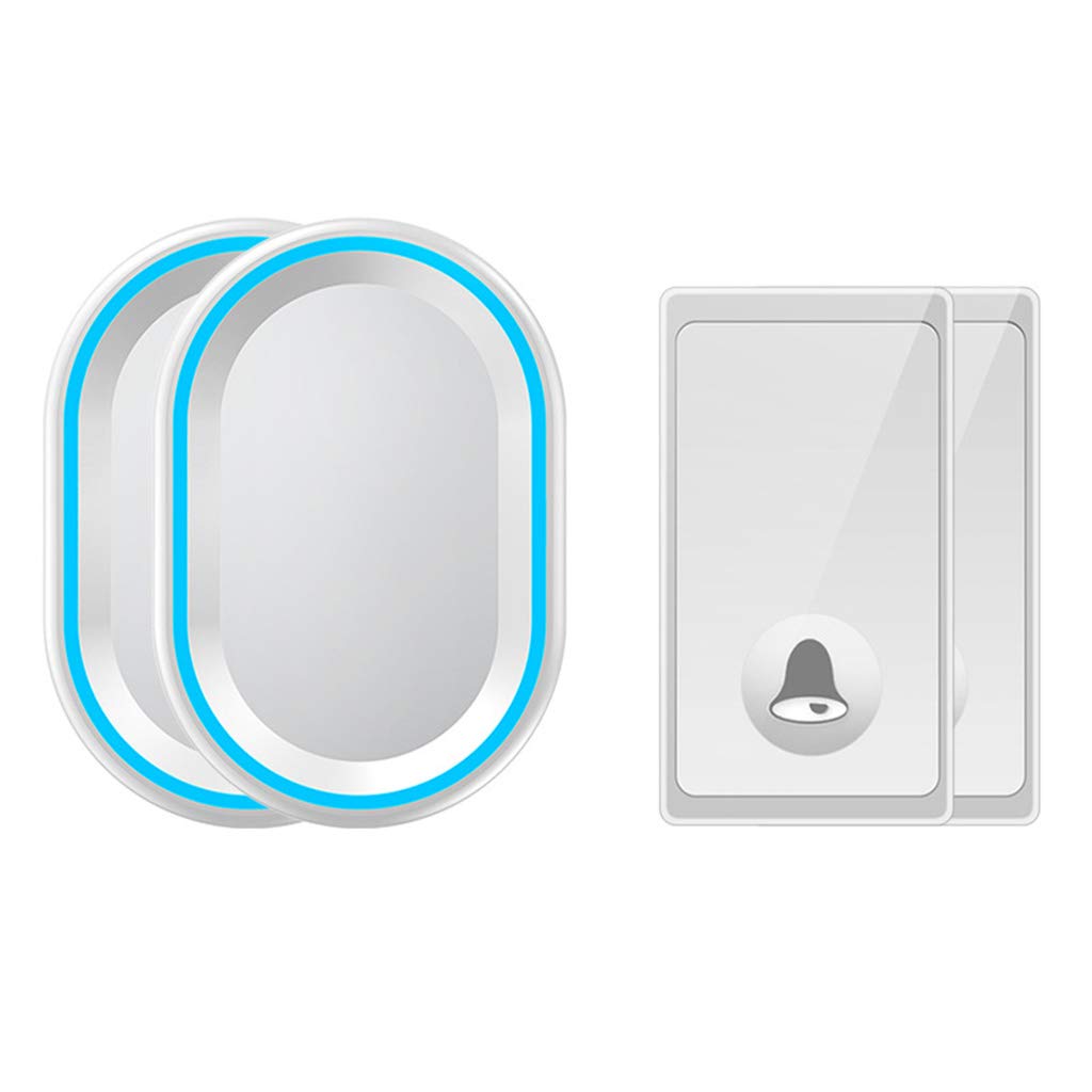 Timbre inalámbrico Resistente al Agua, Alcance de 200 m, 58 melodías para Elegir, 4 Niveles de Volumen, 2 transmisores y 2 receptores, Timbre inalámbrico para Puerta con,Blanco