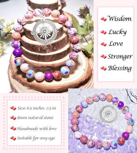 Image of 2025 Graduation Gifts for Her /Him, Natural Stone Bracelet with Compass Charm, Unisex Bracelets Comes in Gift Box with Quote Card for Classmates Friend
