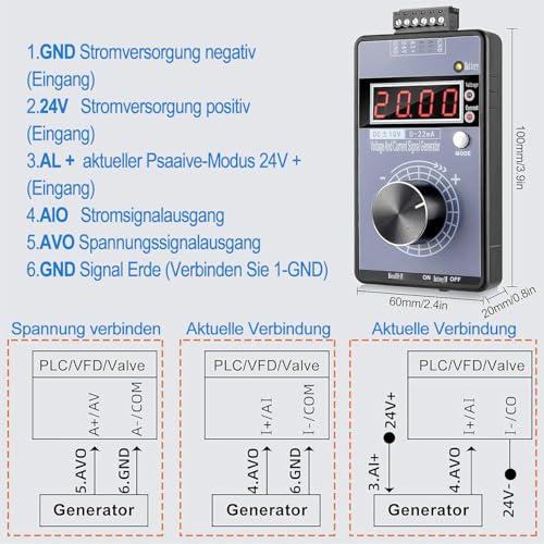 Handheld Digitaler Signalgenerator, 0-10V 0-22mA Einstellbare Spannungsstromsignalgenerator Analoger Simulator, Strom-Spannungs signal generator Stromspannung Analoger für SPS System Debugging