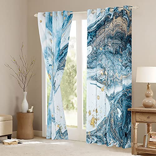 Homemissing Blue White Marble Window Curtains For Abstract Ocean Swirls Marble Ripples Curtains Natural Gold Teal Window Drapes Crack Treatments,W66*L90 - Image 3