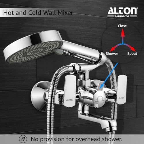 Image of ALTON QDRL5895 Brass Wall Mixer With 5-Function Hand Shower, SS-304 Grade 1.5 Meter Tube and Crutch, Chrome Finish
