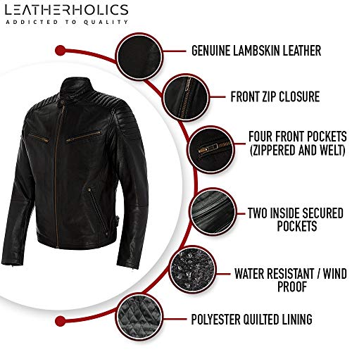 Men's Genuine Black Leather Vintage Cafe Racer Biker Jacket4