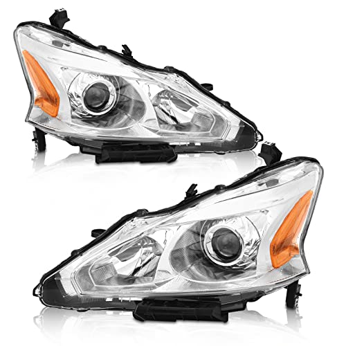 AXLAHA Headlight Assembly for 13-15 Nissan Altima Compatible with 2013 2014 2015 Nissan Altima Only fit 4 Door Driver and Passenger Side Chrome Housing Clear Lens(W/O Bulbs)