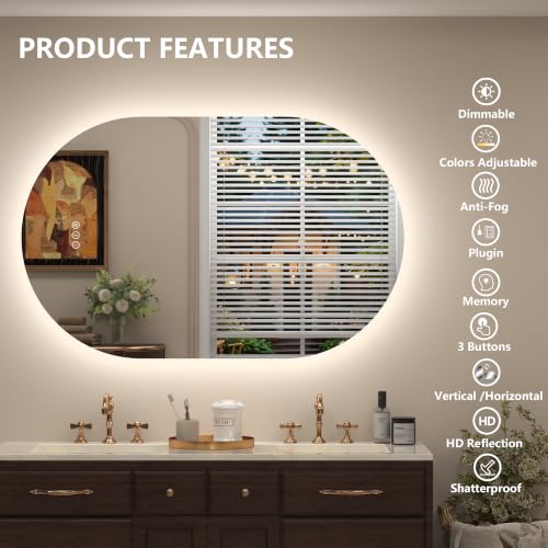 Image of 40x24 Inch Oval Backlit LED Bathroom Mirror with Lights