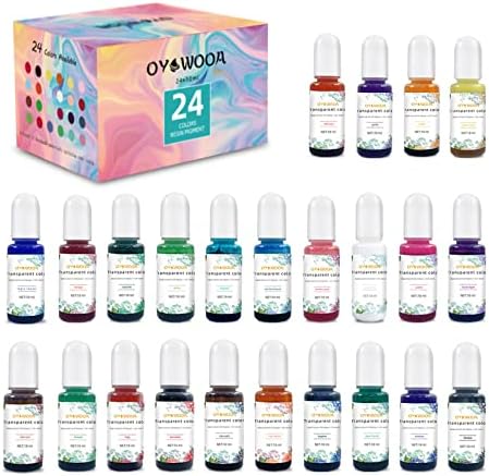 Epoxy Resin Pigment 24 Colors Transparent, Non-Toxic Liquid Epoxy Dye Translucent, Epoxy Resin Liquid Dye for Resin Jewelry DIY Crafts Art Making(10ml Each)