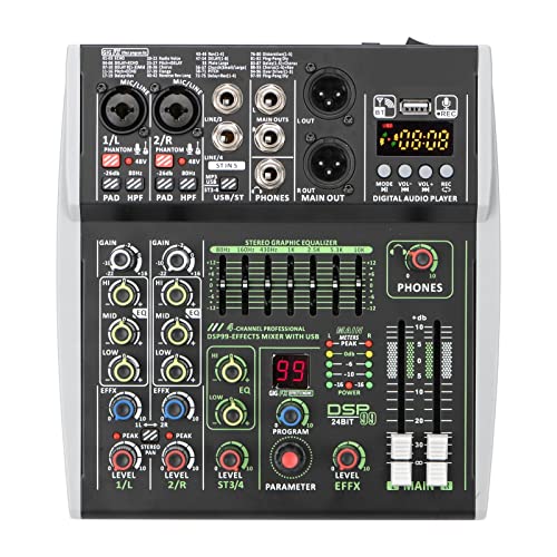 Mezclador controlador de DJ Mini consola mezcladora de 4 canales Individual +48V 99 DSP Efectos...