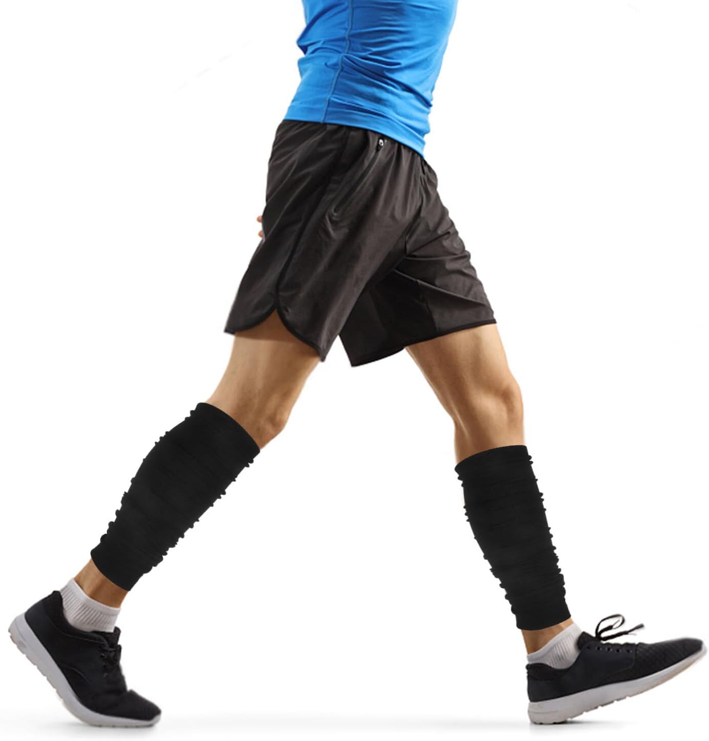 Men’s 2pcs Black Breathable Calf Compression Sleeves Leg Warmers for Running Soccer Football Support M Adult