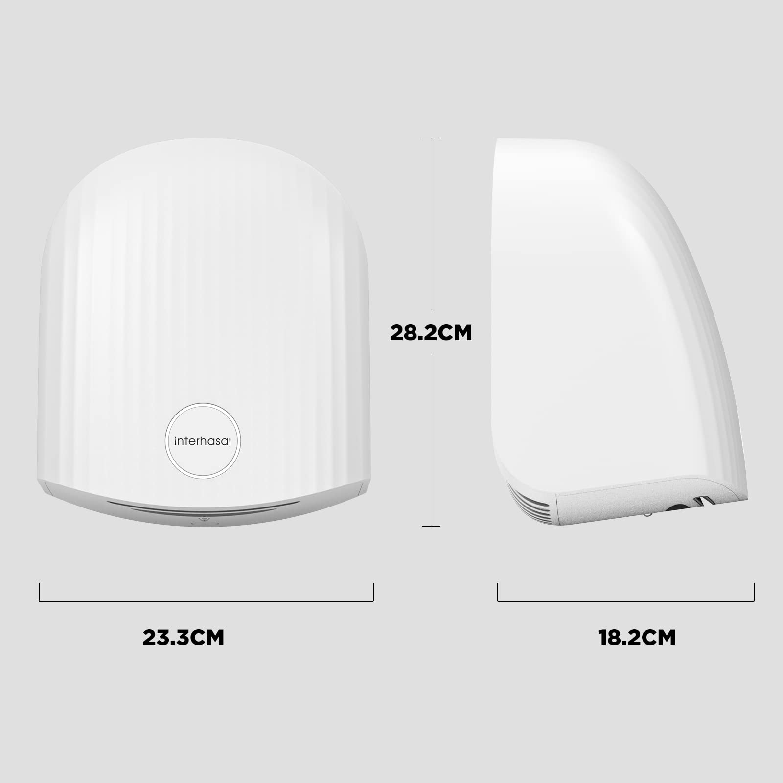 interhasa! Asciugamani Automatico con sensore a infrarossi, per Bagno a casa, Ultra Silenzioso, Silenzioso, 40 Db, a Parete, con Copertura compatta in ABS 1200 W (Bianco)
