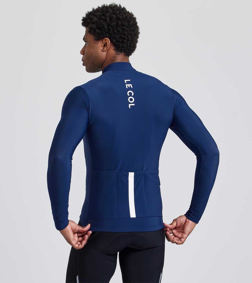 LE COL Pro Aqua Zero - Camiseta de manga larga para hombre, transpirable, bolsillos traseros, resistente al agua, cierre de cremallera