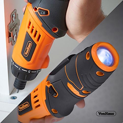 VonHaus 3.6V Cordless Screwdriver Pivot Handle Lithium-Ion LED Light 50pc Accessory Kit Bit Holder Carry Case Set - Adjustable Clutch Cordless Twistable Handle  Compact Driver Rechargeable Battery