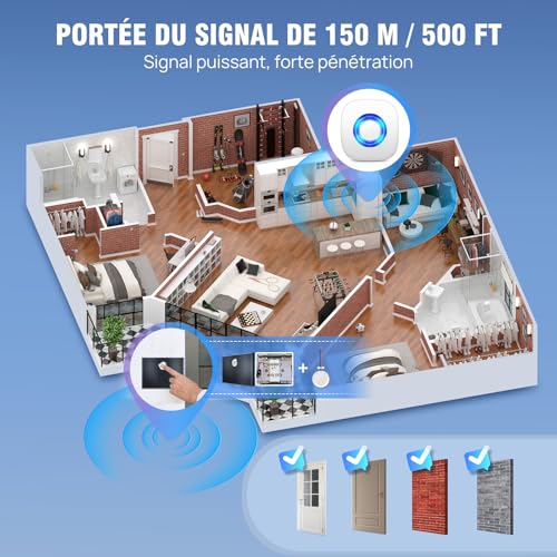 Transmission de la sonnette sans fil pour carillon existant PHYSEN longue portée