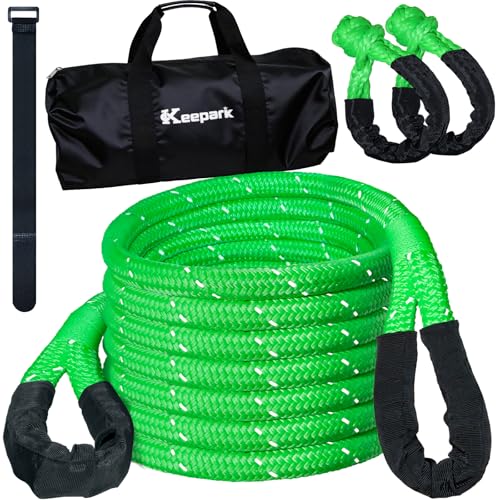 Kinetic Recovery Tow Rope Kit - 35% Stretch, 5/8inch x 20ft 15,100lb Breaking Strength Tow Strap with 2 Soft Shackles for Safe Off-Road Vehicle Recovery of Jeep, Truck, SUV, UTV, ATV