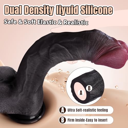 Image of Coocfan 11''Silicone Realistic Dildo Sex Toys,Hand-Free Adult Toy Black | Big Thick Girthy Brown Dildo with Suction Cup for G spot Clitoral Vaginal Anal,Harness Compatible Sex Toy for Women Couples