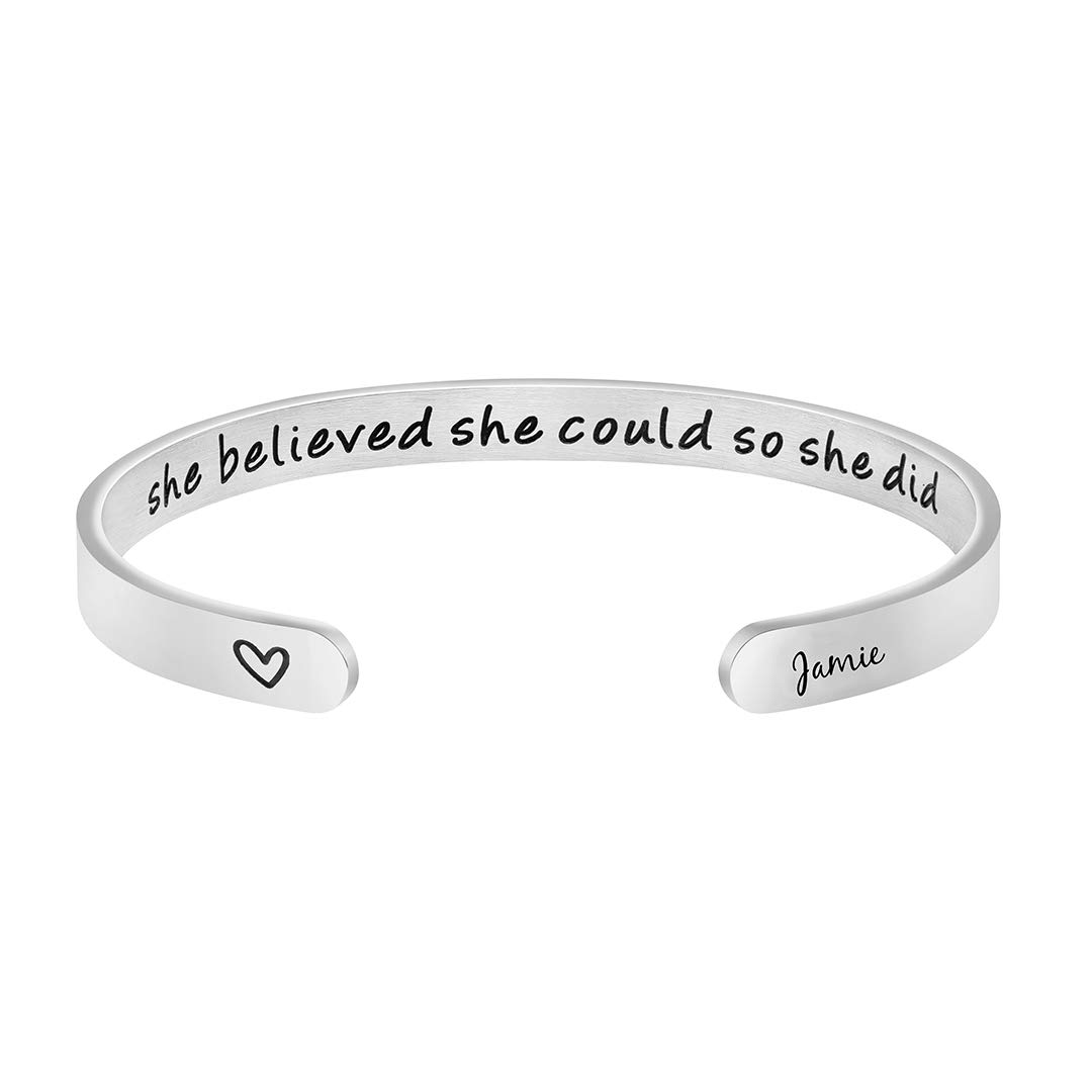 MEMGIFTInspirational Bracelets for Women Personalized Name Birthday Christmas Gifts for Her Engraved Cuff Bangle