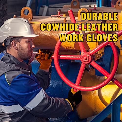 Aigevture Men's Cowhide Leather Work Gloves, Flexible Breathable Spandex, Thorn Proof Gardening Gloves, Abrasion Resistant, Durable #TOP1