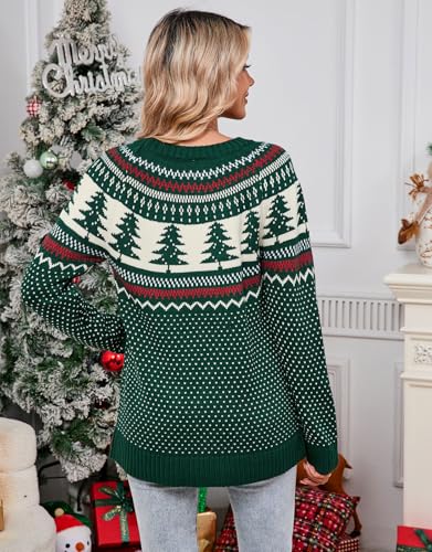 Image of Women's Fair Isle Sweater Crew Neck Long Sleeve Heart Sweater Vintage Tops