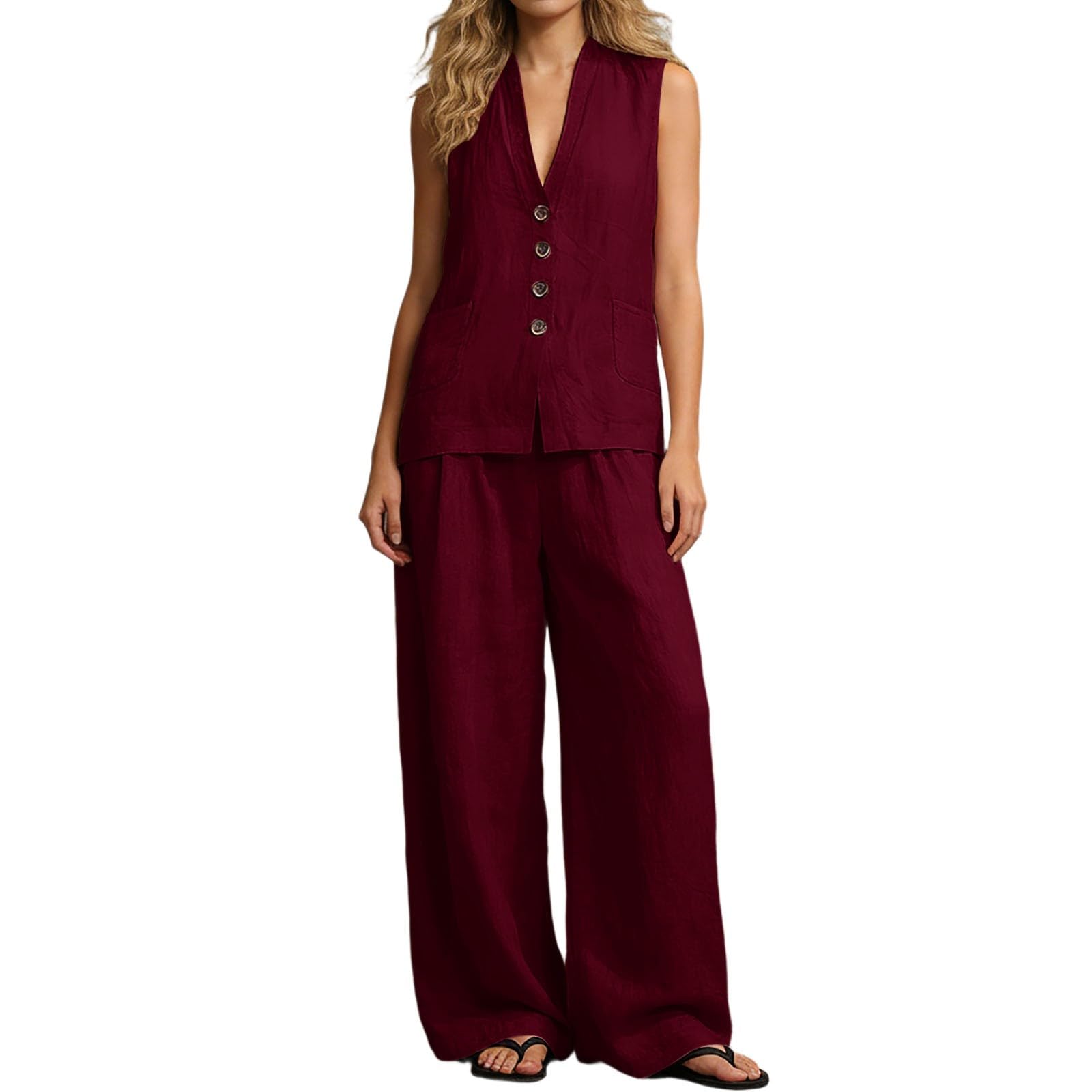 Traje de verano de dos piezas con ajuste holgado y chaleco transpirable 8