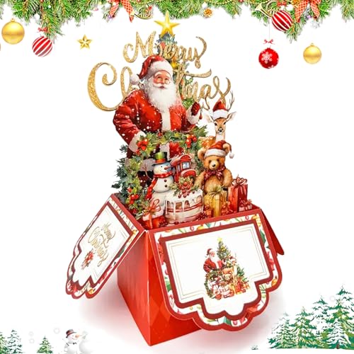 FOSDICK Pop Up Christmas Cards Santa Claus Design 3D Christmas Cards Pop Up Red 3D Xmas Greeting Card Popup Xmas Card for Daughter Son Husband Wife Brother Sister Mum Dad Friends Family Holiday