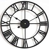 Grande orologio da giardino classico in metallo aperto con numeri romani impermeabile e ferro battuto ideale per spazi esterni, 60 cm