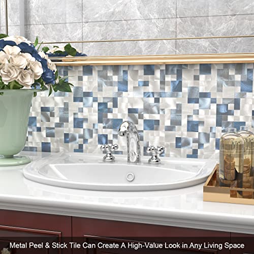 Benice Mosaic Tile Peel And Stick Backsplash Tile For Kitchen, Metal Backsplash Bathroom Wall Tiles Self Adhesive(Blue,10Sheets) #TOP7