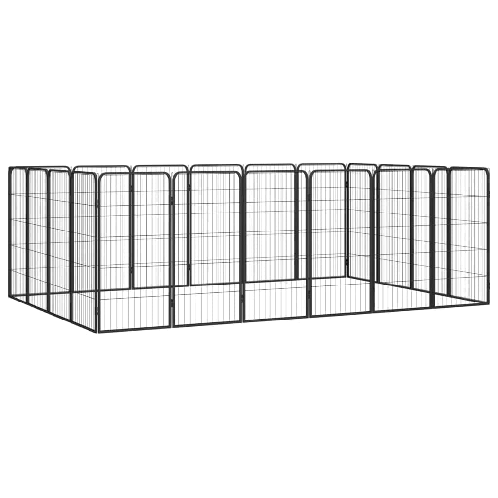 CHARMMA Dog Playpen Black Powder-Coated Steel Dog Playpen Rectangular,Dog Kennels & Runs-3115961