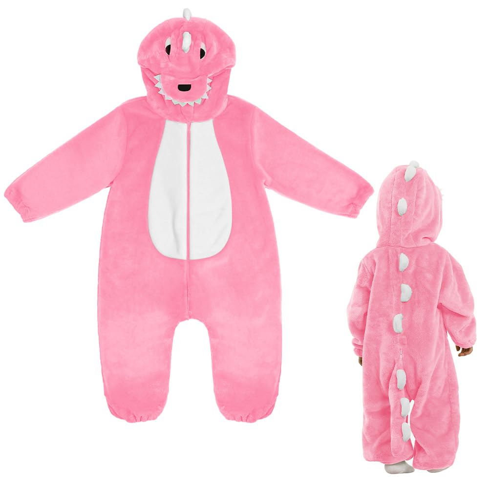 DiULi Unisex śpioszki dla małych dzieci, zimowy kombinezon z kapturem, flanelowe zwierzę kombinezon z kapturem, kostium dla dzieci i malucha, strój, dinozaur zamek błyskawiczny z przodu jednoczęściowy