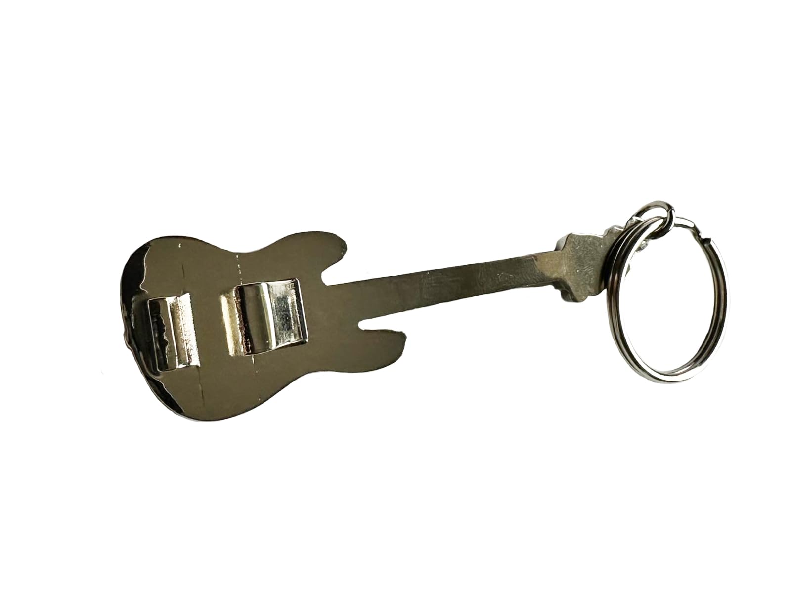 Electric Guitar Shaped Bottle Opener Keyring - Silver-Plated Musician Gift With Pouch