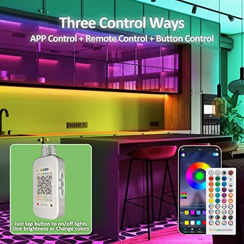 Yojligob LED Strip Lights 5m, RGB Bluetooth Light Strip with Remote, Music Sync, App Control, LED Lights for Bedroom, Home, Party, Bar