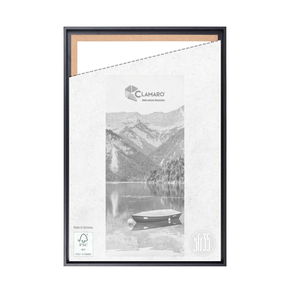 Clamaro "SFR35" - Cornice con giunti nascosti per telaio 60 x 120 cm | Cornice per immagini in legno MDF nero opaco con appendiabiti e materiale di montaggio