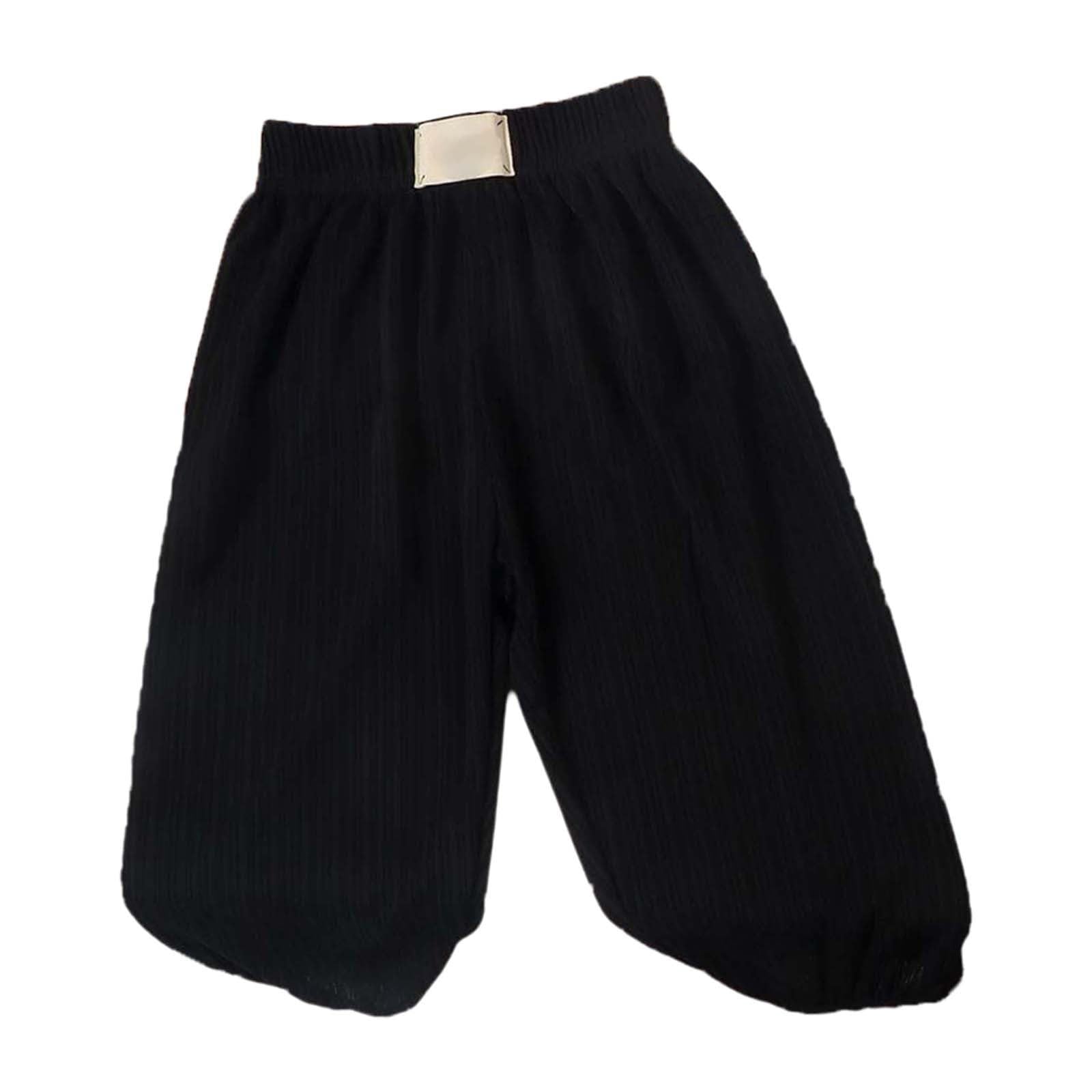 Pantalones bombachos para niñas, seda de hielo, elásticos, cintura alta, verano, leggings, negro, 140