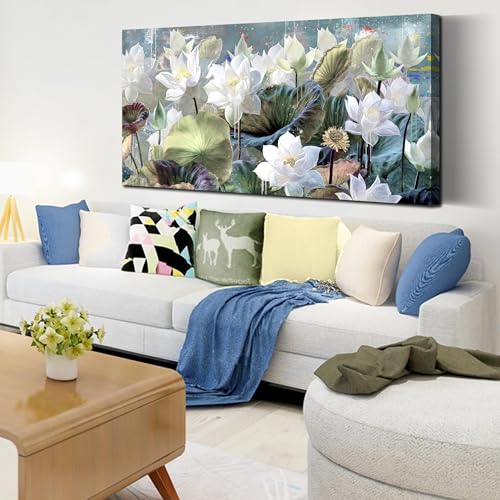 Tableau mural fleur de lotus blanc aquarelle AEFOUU 20x40 cm