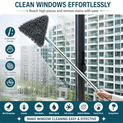 Image of 360 Rotating Triangle Mop with Adjustable Long Handle, Microfiber Flat Mop for Floor, Wall & Corner Cleaning, Easy Squeeze Cleaner for Home & Kitchen