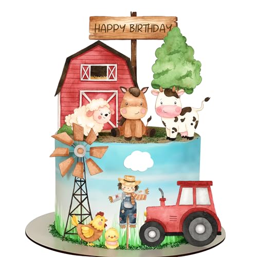 Farm Cake Toppers for Farm Birthday Cake Decorations Farm Animlas Cake Toppers for Farm Birthday Party Decorations Farm Cupcake Toppers Party Supplies (Blue)