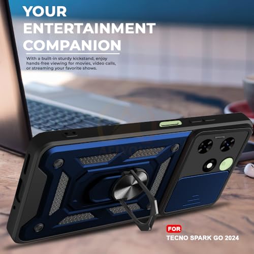 Image of Armor Bumper Back Cover Case for Tecno Spark Go 2024 Rotating Camera Cover, Ring Holder & Kickstand | Heavy Duty & 360 Degree Protection Tecno Spark Go 2024 Back Cover (Blue)