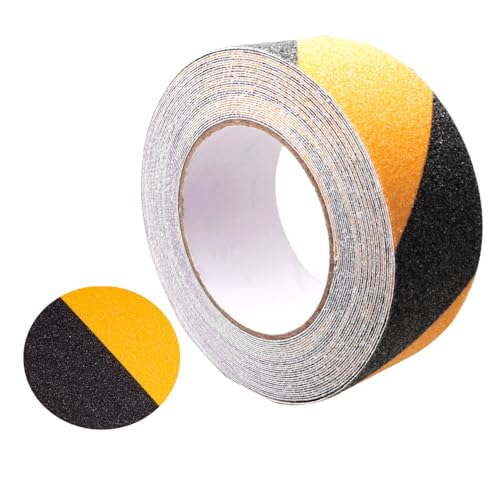 Fita antiderrapante premium preta-amarela 10 m x 5 cm, fita autoadesiva antiderrapante, fita adesiva