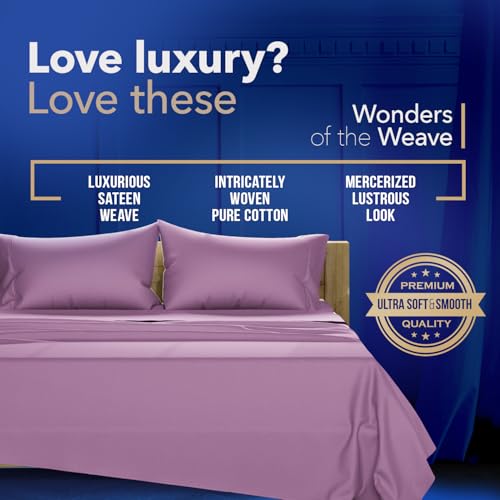 Image of TEXAS LINEN CO. 100% Egyptian Cotton Sheets Queen Size - Luxury 1000 Series Lonestar Lovin' Collection Bed Sheets Queen Size Set (4 PC, Plum), Cooling, 16 inch Deep Pocket, Sateen Weave Hotel Sheets