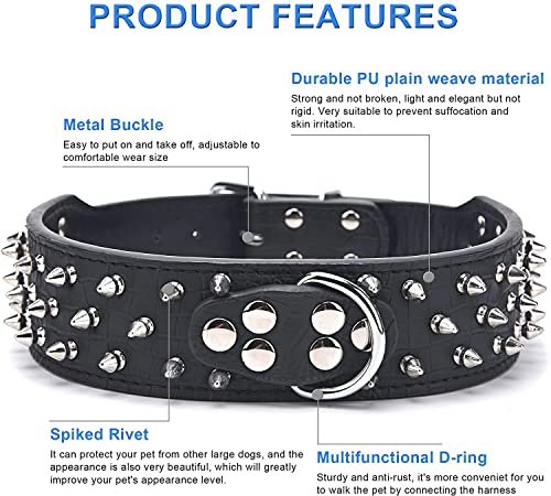 Collier pour chien en cuir noir à rivets 51cm robuste