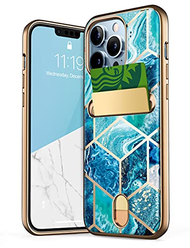 Image of i-Blason Cosmo Wallet Case for iPhone 13 Pro 6.1 inch (2021 Release), Slim Designer Wallet Protective Case with Card Holder Ocean