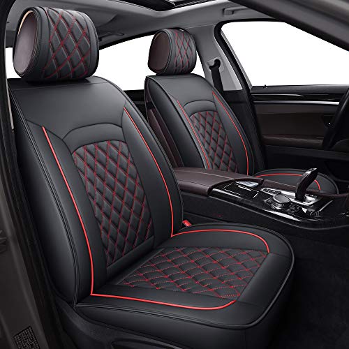 LUCKYMAN CLUB 12-SLX Car Seat Covers Compatible with Air Bags, with Faux Leather Fit for Most SUV Sedan (SLX-Black & Red)