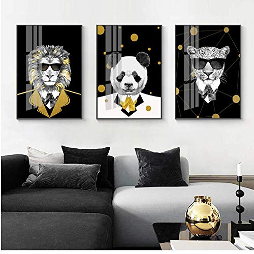 Affiche noir et blanc animal lion léopard toile 50x70cm pour salon moderne