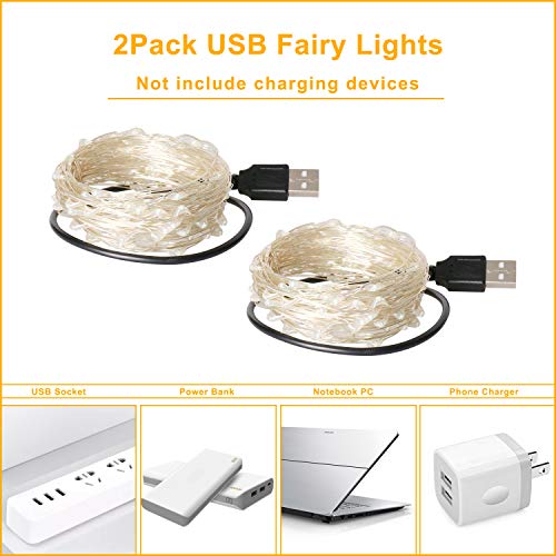 Blingstar Fairy Lights 2 Pack Usb Powered String Lights Warm White 33Ft 100 Led Christmas Lights Fairy String Lights For Party Wedding Festival Bedroom Table Decoration #TOP1