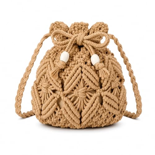 Image of Beach Bags for Women Stylish Khaki Straw Woven Crossbody Crochet Bag for Summer Seaside Vacation