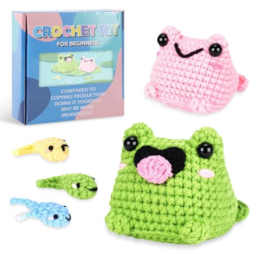 Image of StryWiin Crochet Kit for Beginners, Frog Family Crochet Animal Kit with Step-by-Step Video Tutorials, DIY Beginner Crochet Kit for Adults, Ideal for Birthday and Holiday Gifts
