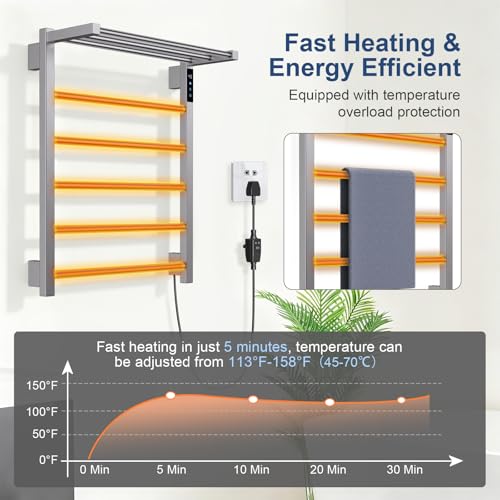 YACVCL Electric Heated Towel Rail for Bathroom Anthraci...
