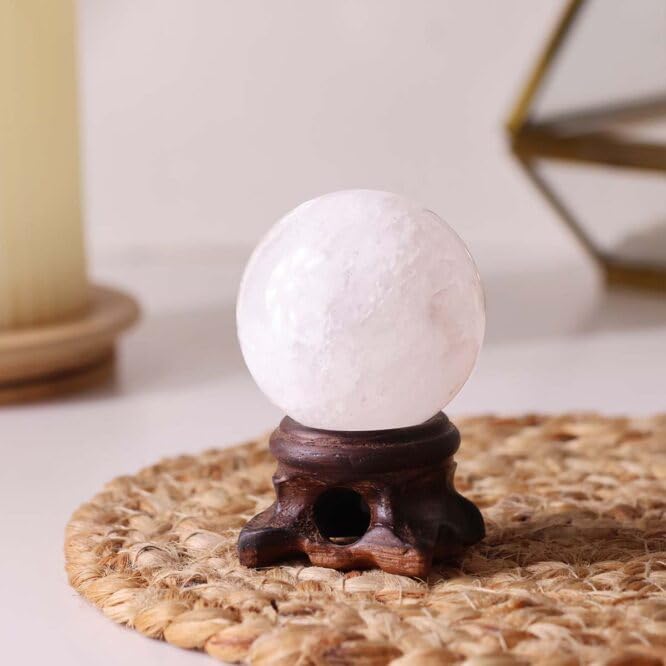 Image of Shubhanjali White Calcite Crystal Sphere Ball 100-120 GMS | Natural Polished Gemstone Sphere for Meditation, Reiki Practice, Feng Shui & Vastu Decor | Decorative Crystal Ball for Home & Office