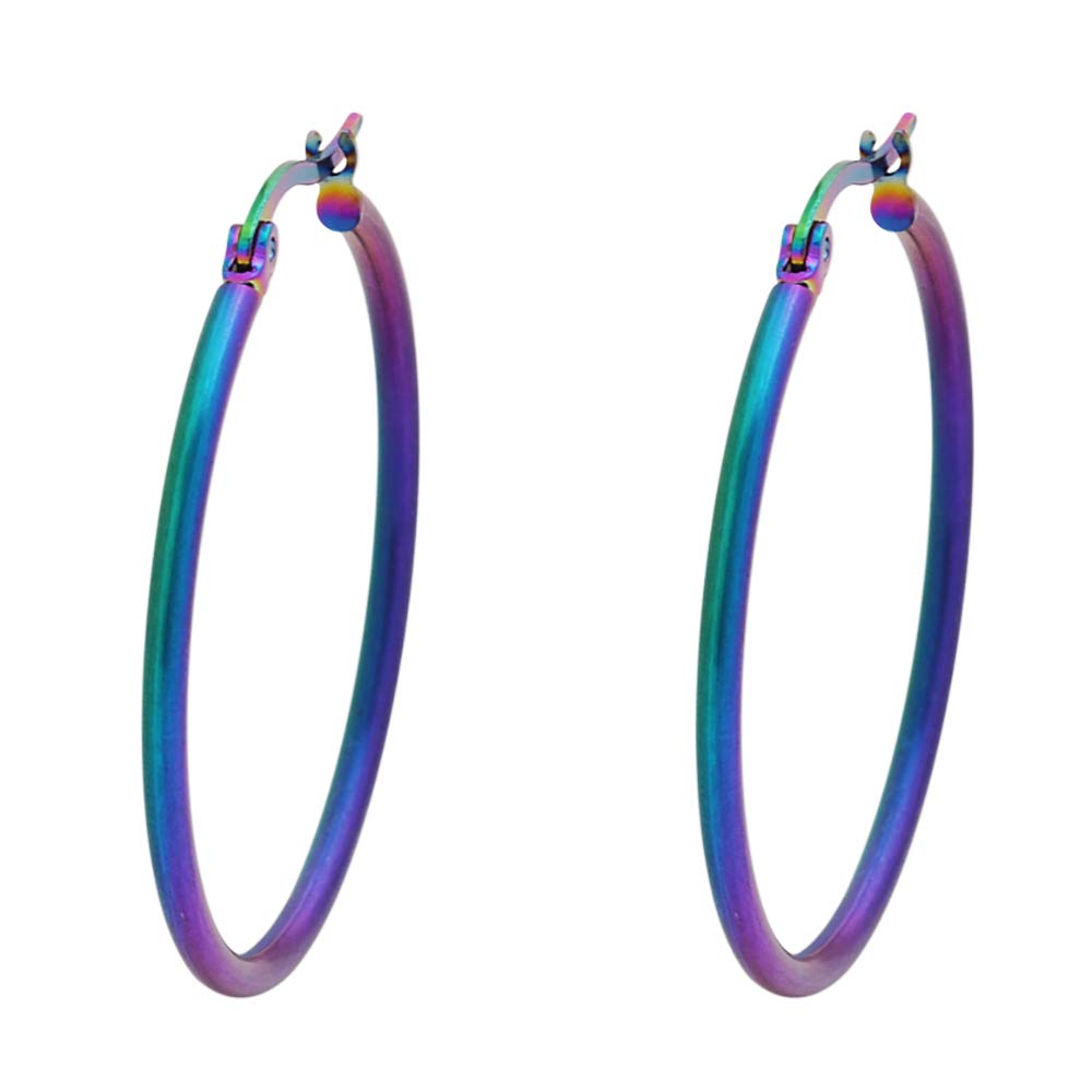 Edforce Stainless Steel Rounded Hoops Earrings (20mm-60mm Diameter)