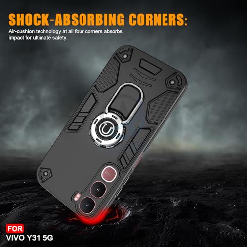 Image of AESTMO Vivo Y31 5G Back Case Cover | Tough Armor Bumper | Ring Holder & Kickstand in-Built | 360 Degree Protection Cover for Vivo Y31 5G (Black)