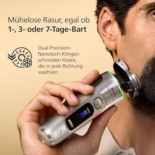 Philips Rasierer i9000 Prestige Ultra für Herren, Nass- und Trockenrasur, chrom, Druck- und Bewegungssensor, 5+1 Bartstyler… – Ansicht 5