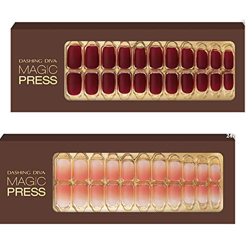 [DASHING DIVA–Nails]Premium Magic Press Super Slim Fit-Merlot Burgandy+ Sand Peach 26047TUC(2 Different Designs 30strips+30strips in 12 sizes)