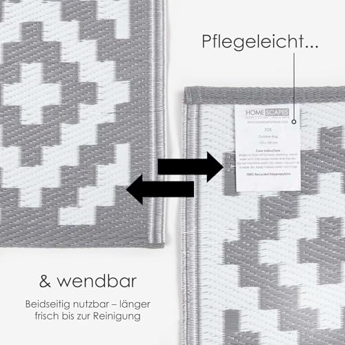 Homescapes Outdoor Teppich wetterfest – Zoe Gartenteppich aus recyceltem Polypropylen, beidseitig verwendbar, grau Gemustert, für Balkon, Terrasse, Garten, Camping & Indoor, 120x180 cm